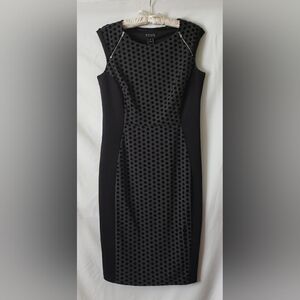 Enfocus Studio Black and Gray with Black Polka Dot Knee-Length Sheath Dress